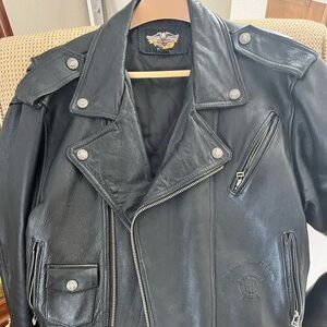 Men’s vintage Harley, Davidson, leather bomber jacket with embossed emblem
